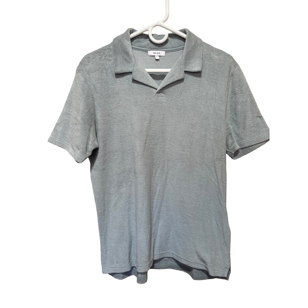 Reiss Sage Green Johnny Collar Knit Polo Shirt Men's Small
